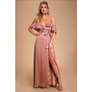 Lulu’s Moriah Rose Satin Wrap Maxi Dress